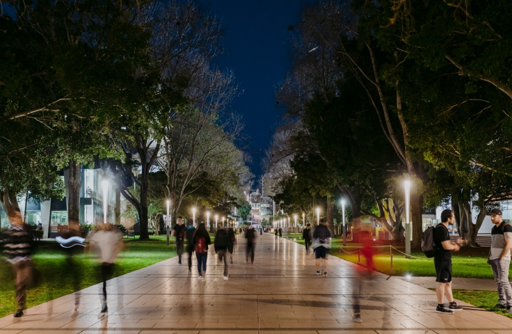 UNSW at night people moving